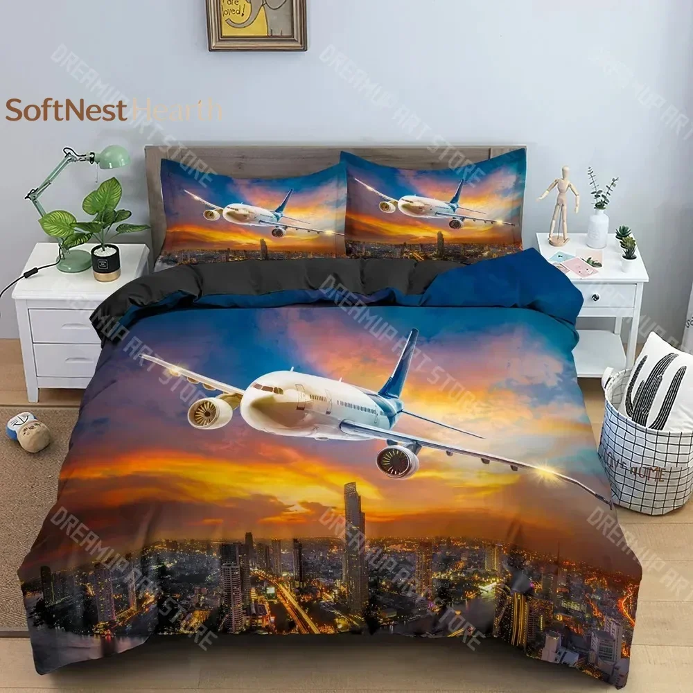 2026 Boys Airplane Duvet Cover Set Children Teens Aviation Aircraft Runway Bedding Set 3D Airplane Cover Room Decortion For Adul