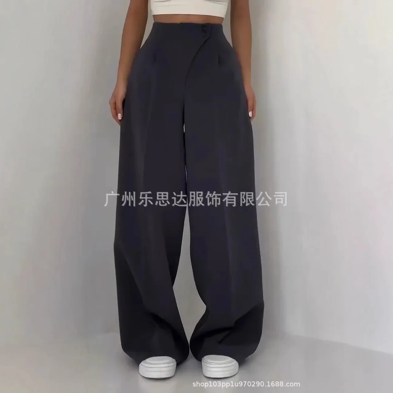 Pantalones De Vestir Mujer Elegantes Women's Design Button Straight Floor Mopping Casual Loose Pants Pantalones De Las Mujeres