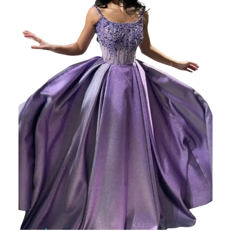 NA325 Customized Lavender Women Prom Dresses Scoop Pearls Beading A Line Long Formal Special Occasion Dress Party Evening Gown