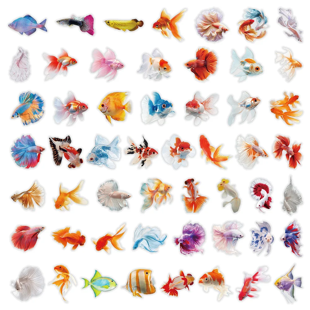 50/100PCS Cartoon Colorful Goldfish Stickers Waterproof Transparent PET Decorative Stationery Notebook Stickers Reward