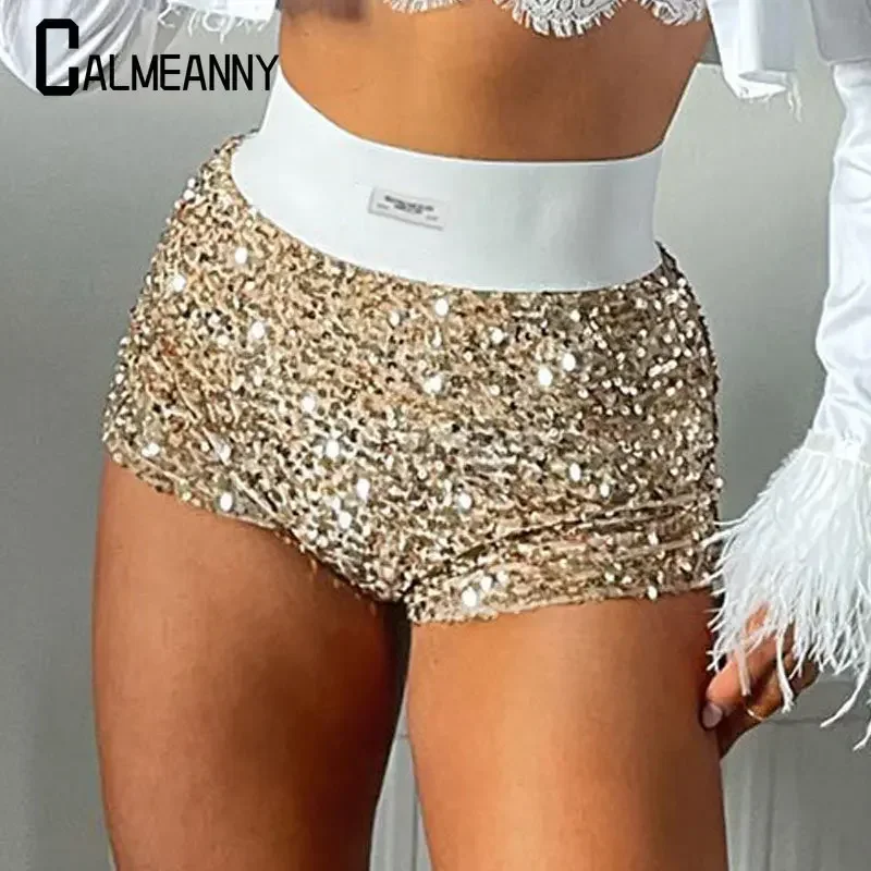 Zomer nieuwe modetrend lovertjes hoge taille mini shorts glitter kleding sexy skinny party nachtclub vrouwen shorts streetwear