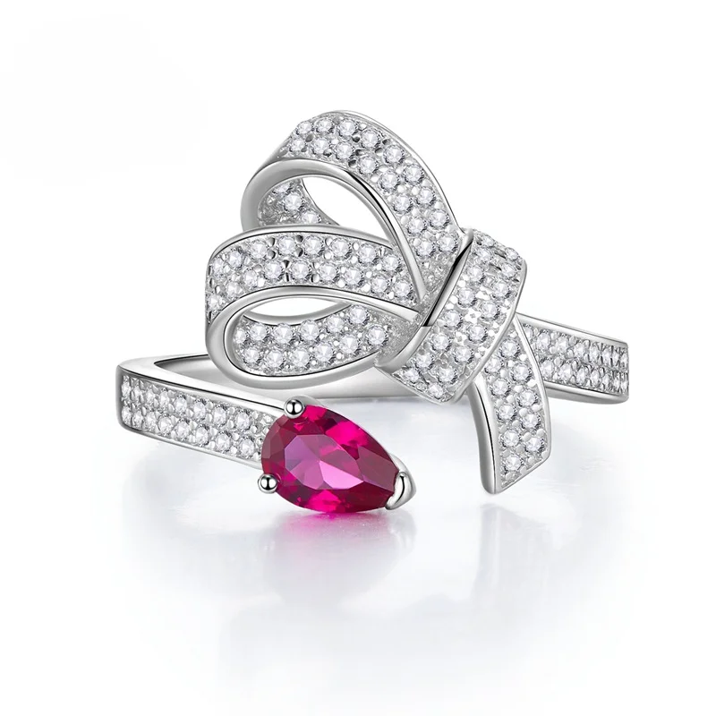 2024 New Waterdrop 4 * 6 Waterdrop Ruby High Carbon Diamond Ring with European and American Design Texture Hot Selling