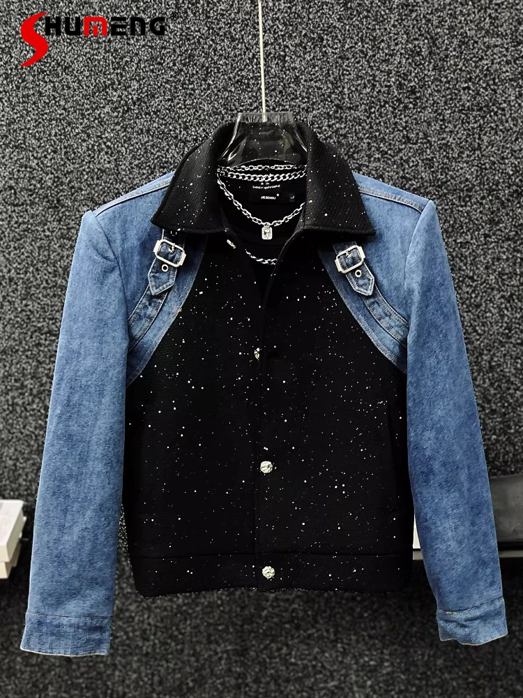 

Men's 2026 Spring New Retro Fashion Versatile Coats Stylish Contrast Color Lapel Stylish Jackets High-end Denim Splicing Jackets