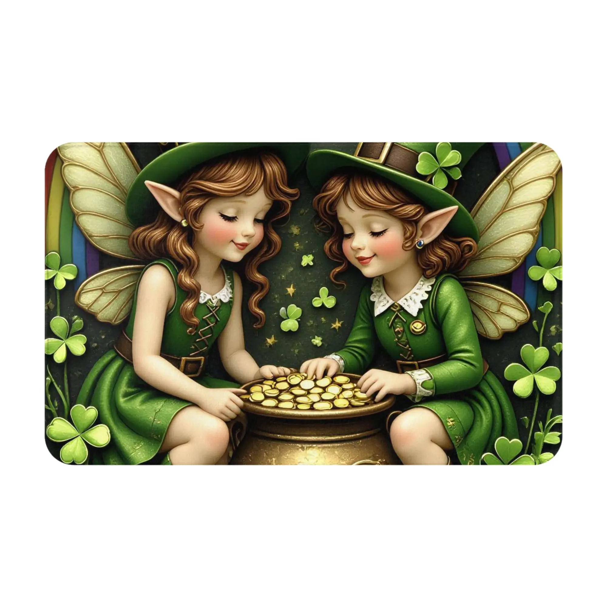 St Patricks Fairies Pot Of Gold Fantasy Art Doormat Bathroom Kitchen Mat  Washable Home Decor