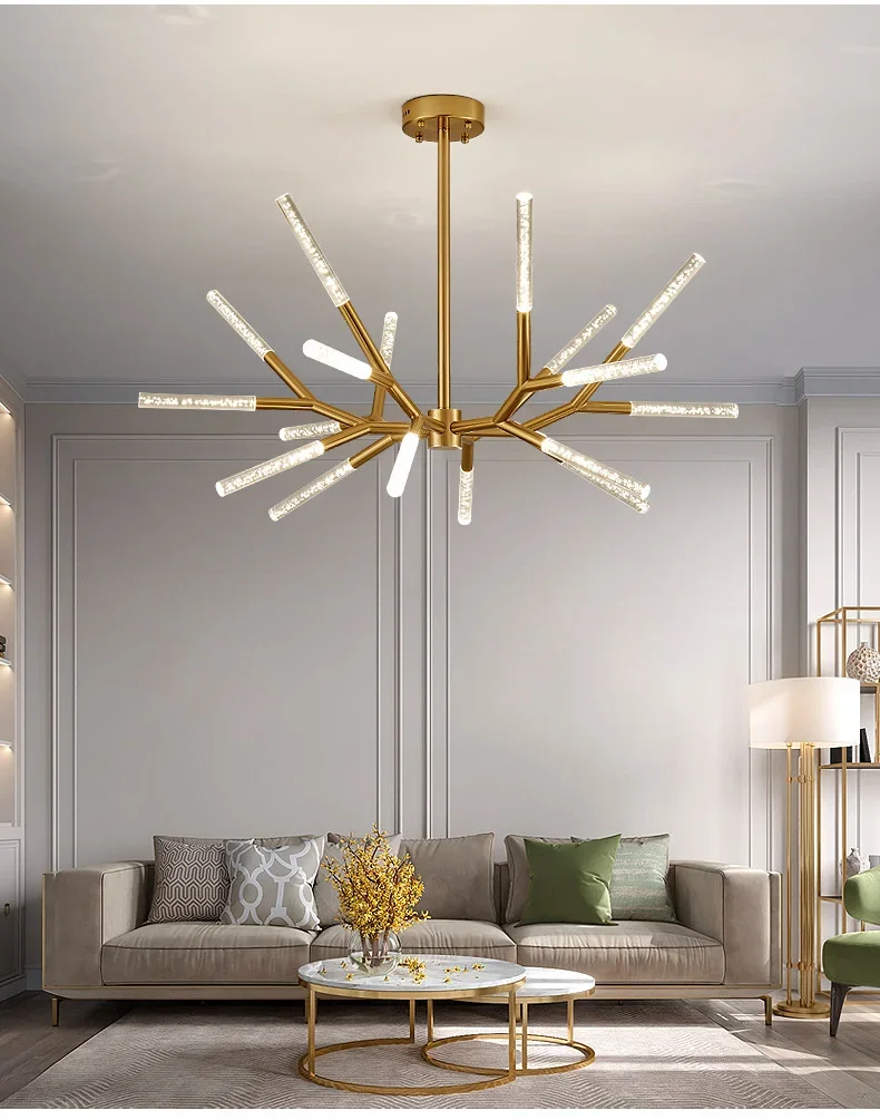 Clearing Crystal Column Led Chandelier Tree Branches Designed Home Decoration Ceiling Chandelier Bedroom Living Room Decor Lamp