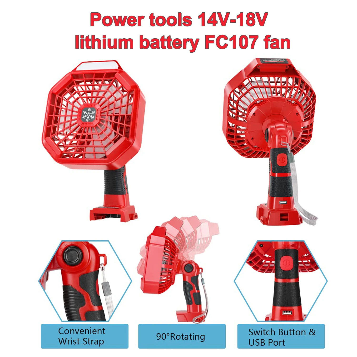 

For Bosch/Milwaukee/Ryobi /Black Decker/Craftsman/Makita/Dewalt Lithium Battery FC107 Cordless Camping Outdoor Rechargeable USB