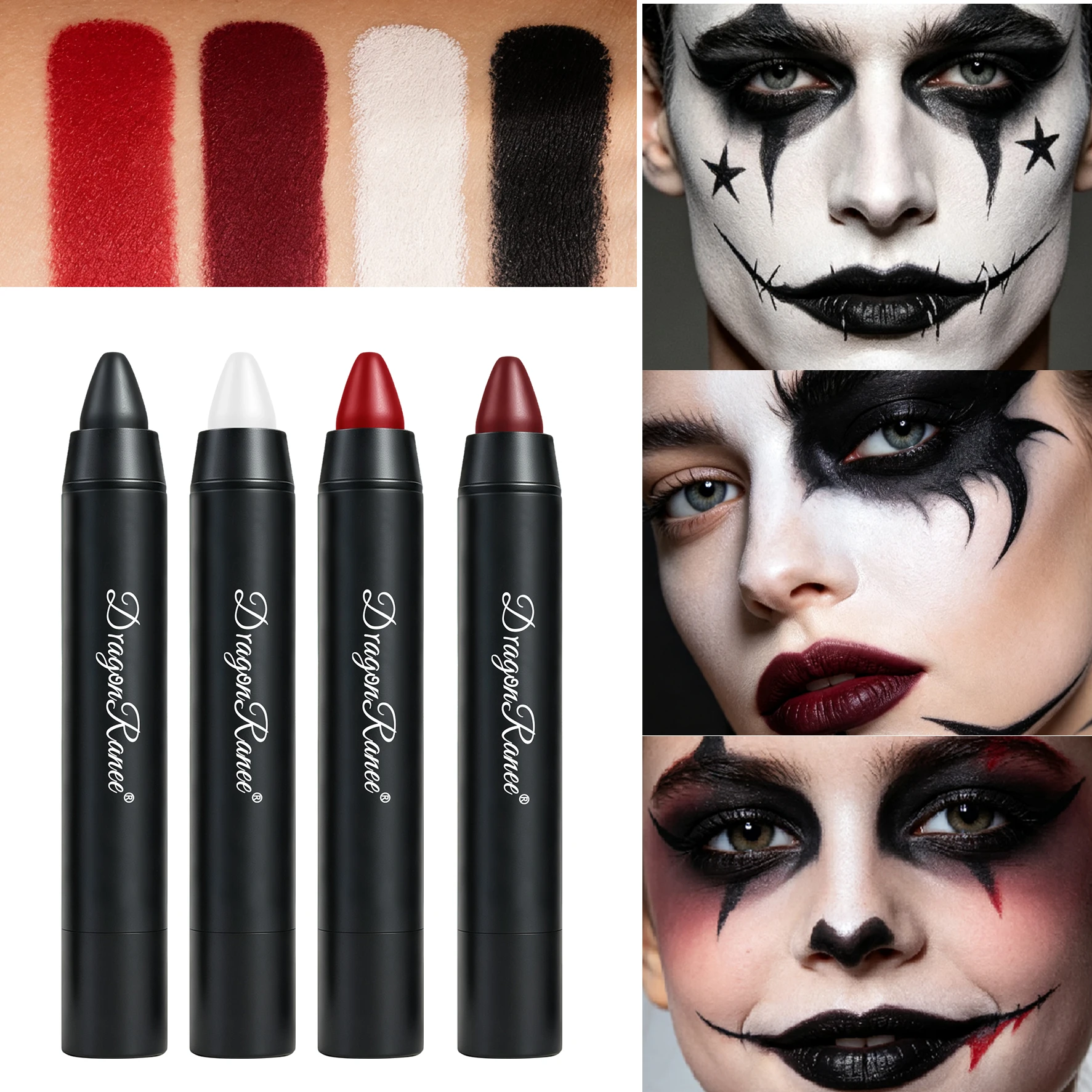 Colorful lipstick for festival performance makeup mouth red white black Halloween body makeup