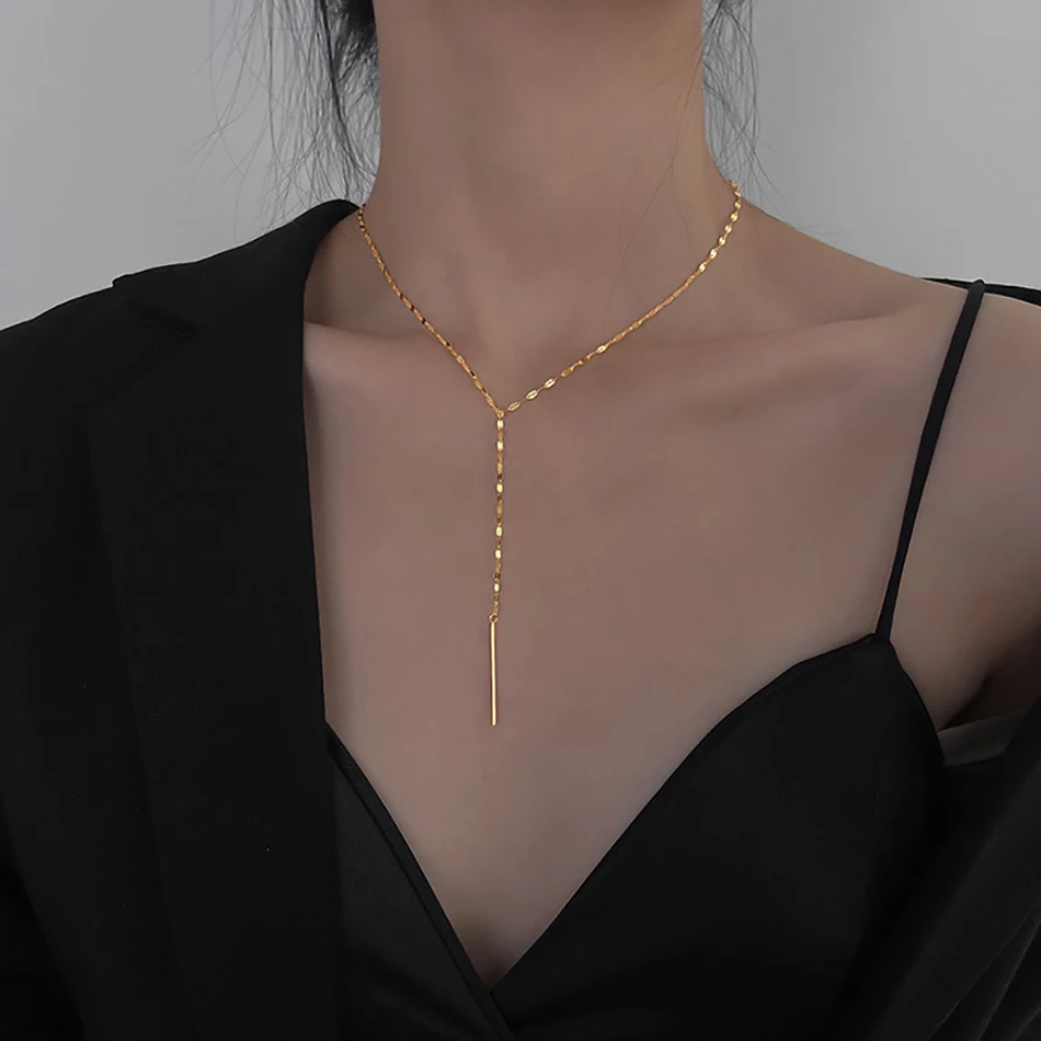 Visunion Luxury Pendant Choker Necklace for Women Minimalist Bamboo Chain Necklace Women Stainless Steel Necklace Jewelry