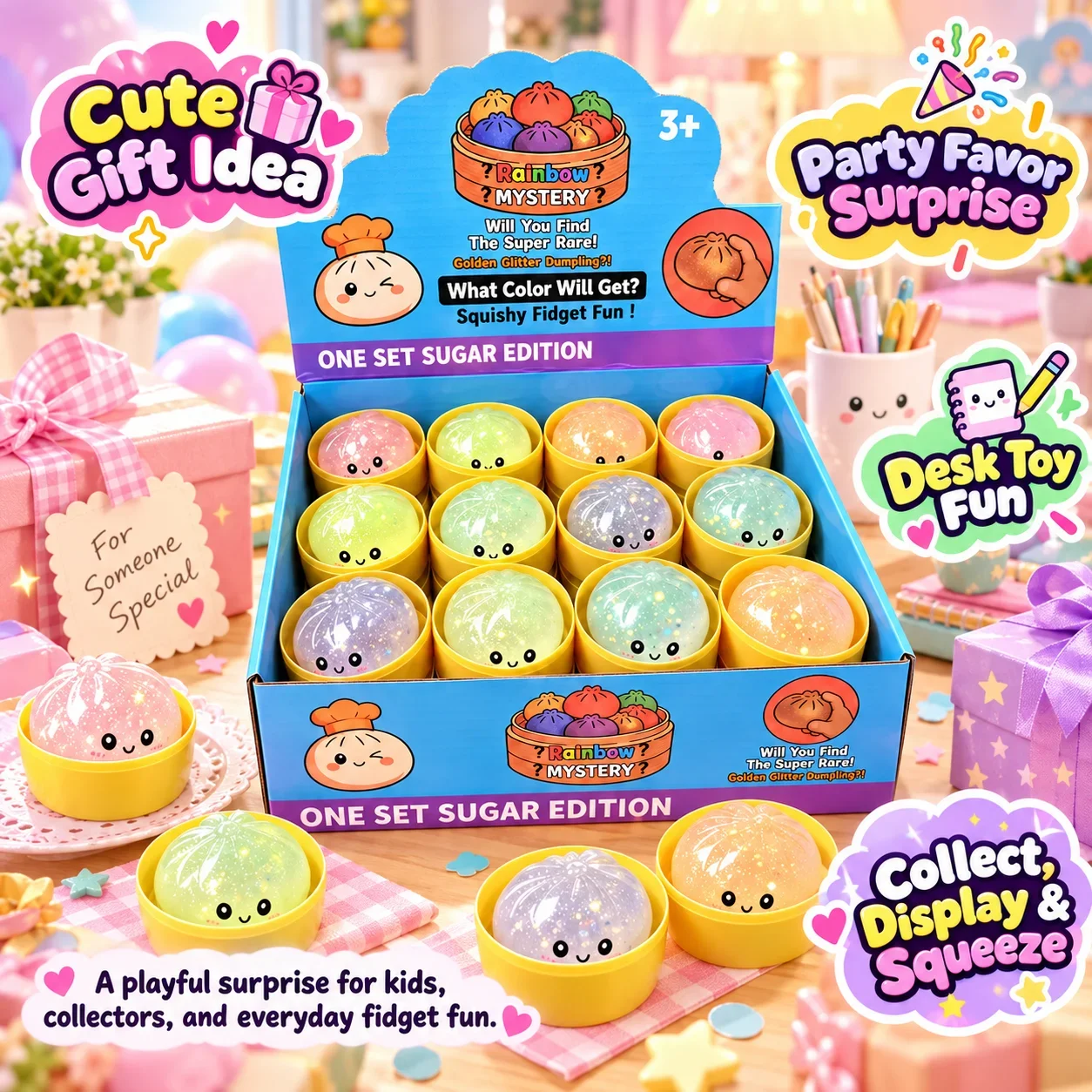 Unicorn Dumpling Squishy 1-5PCS Blind Box Pectin Gel Slow Rising Soft Squeeze Fidget Sensory Stress Relief Novelty Gift Set