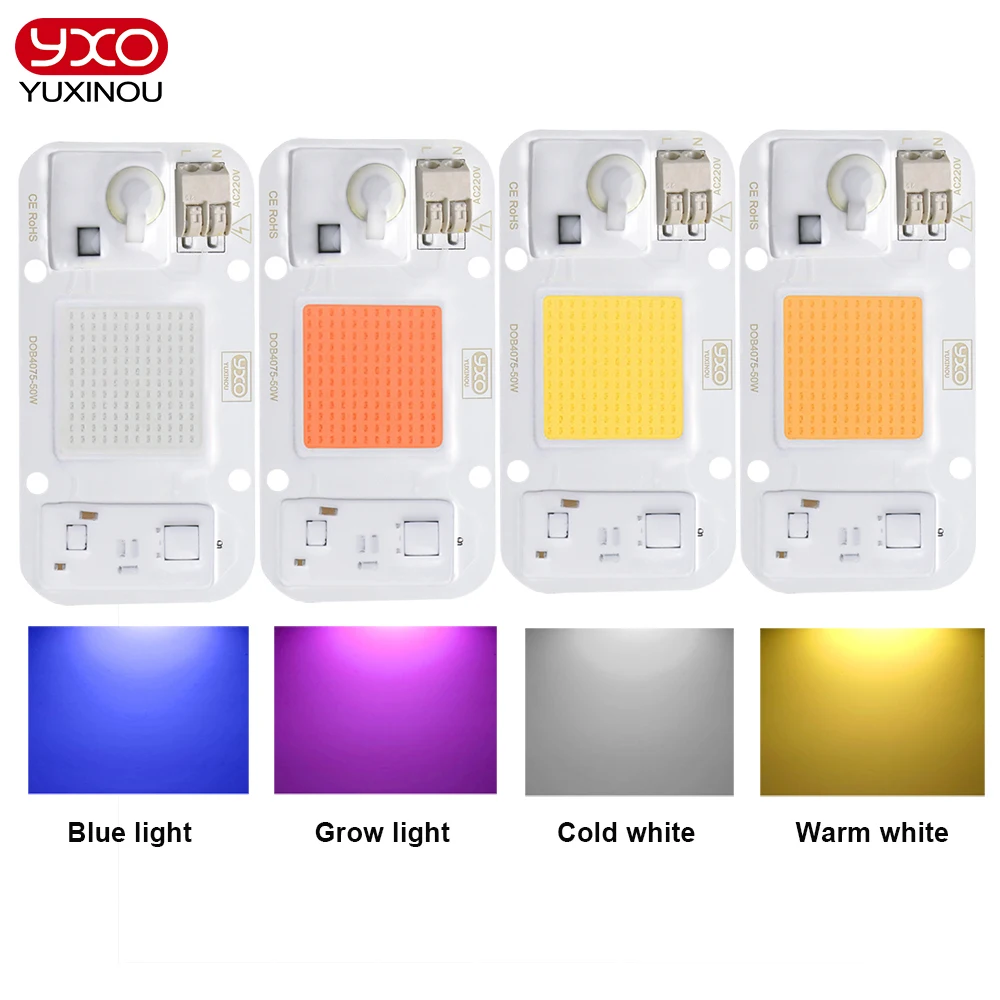 YXO LED COB lamp Bead Chip AC 220V 110V 50W DOB Smart IC No Need Driver DIY Flood light Led Bulb Spotlight Outdoor  Grow Light