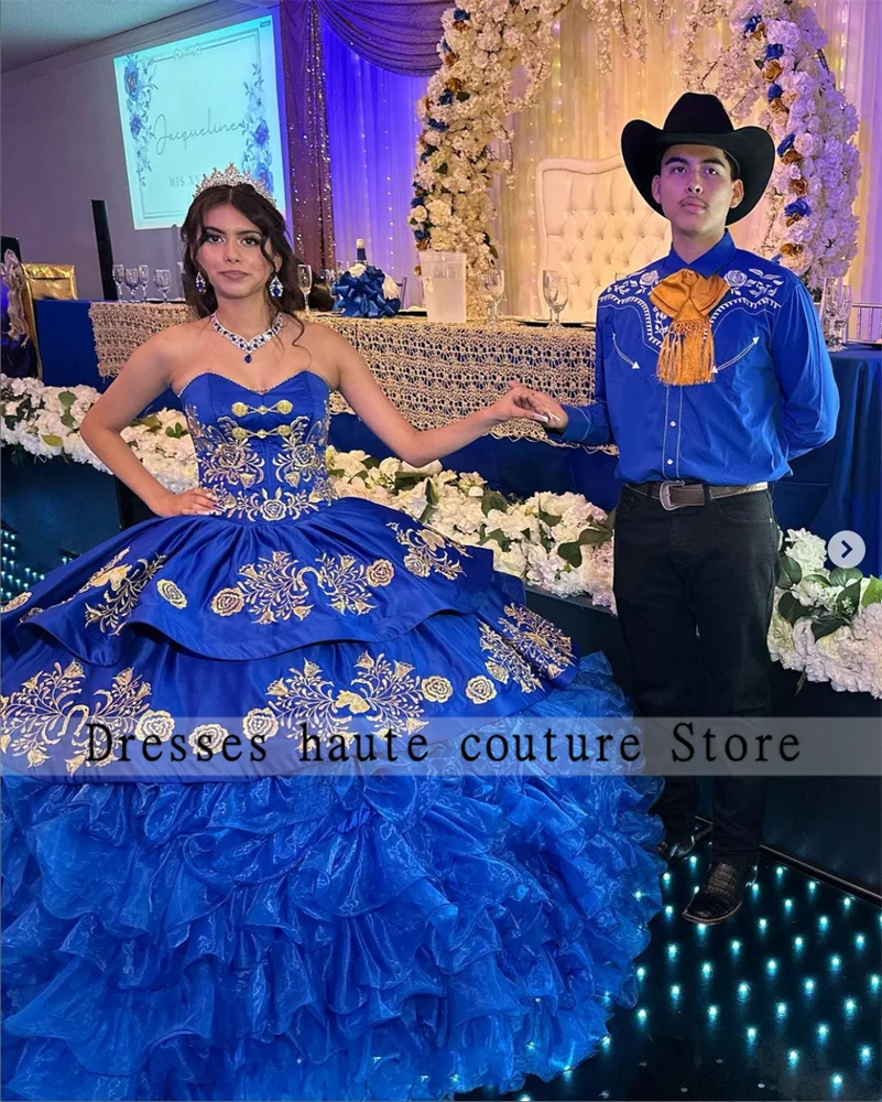 เม็กซิโก ROYAL BLUE Sweetheart Quinceanera ชุด 2025 ลูกปัด Appliques Ruffles หวาน 16 วันเกิด PARTY Gowns Lace Up ที่กําหนดเอง