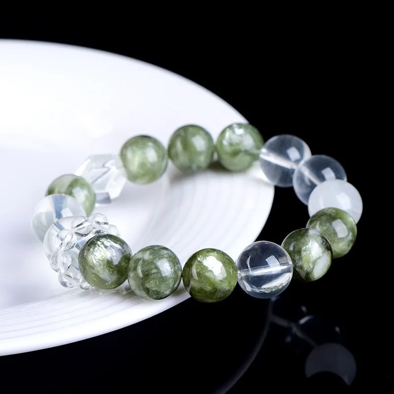Green Cloud Frost Crystal Round Bead Bracelet with Geometric Design and Ethnic Style for Unisex Trade Show Use, Single Piece