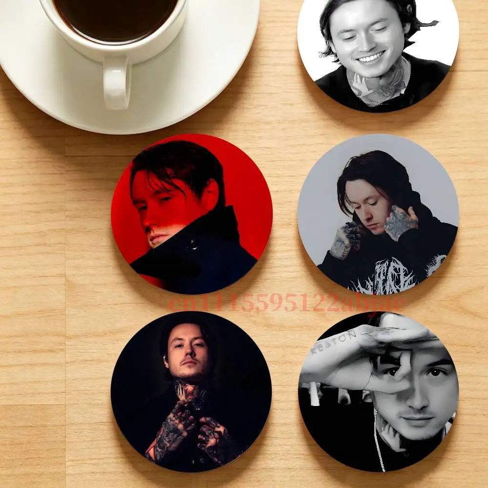 B-Bad Omens Noah Sebastian Wooden Cup Mat Cappuccino Vodka Juice Water Coaster for Flower Shop
