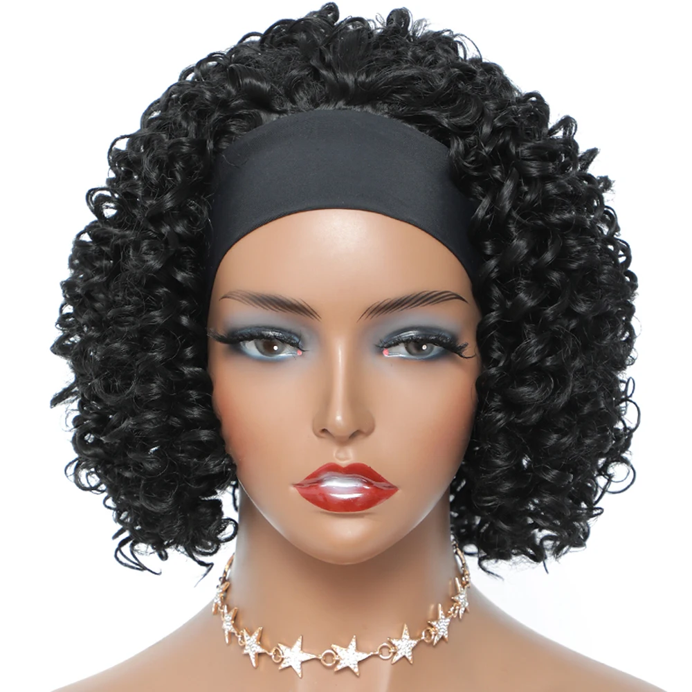

Short Deep Water Curly Headband Wigs Glueless Afro Kinky Deep Curly Wigs for Black Women 1B Black perruque femme Synthetic Wigs