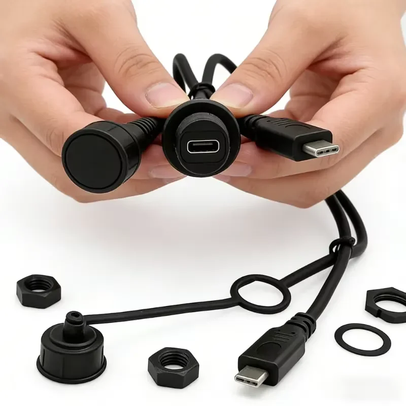USB Type-C M15 Waterproof Connector Micro Mini Male To FemlaeData Signal Extension Cable C-type 2.0 3.0 M15 Panel Socket 30cm