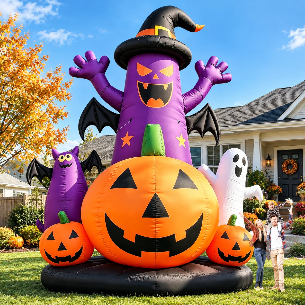 Halloween Skeleton Decoration - 高さ8m/26フィートの巨大なハロウィン用インフレータブルパンプキン、3階建て、ファン付き - オックスフォード生地のスケルトンマンコスチューム、屋外装飾用