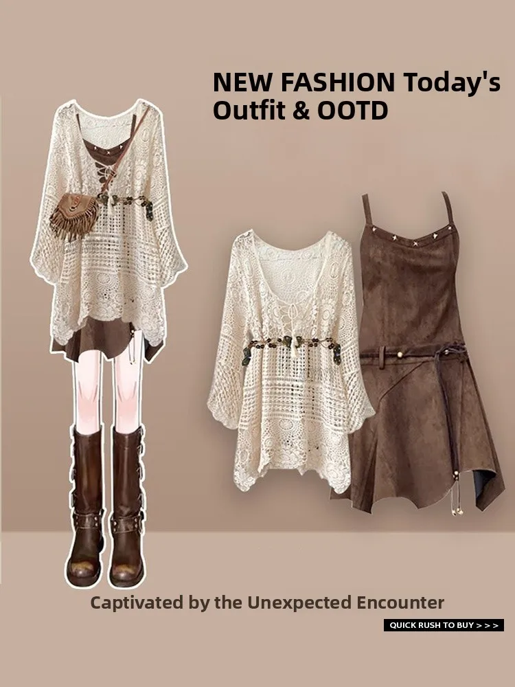 

Faionable ажурный накидка и ремень Dr, комплект из двух предметов для женщин, осенняя коллекция, универсальная спортивная студенческая рабочая одежда