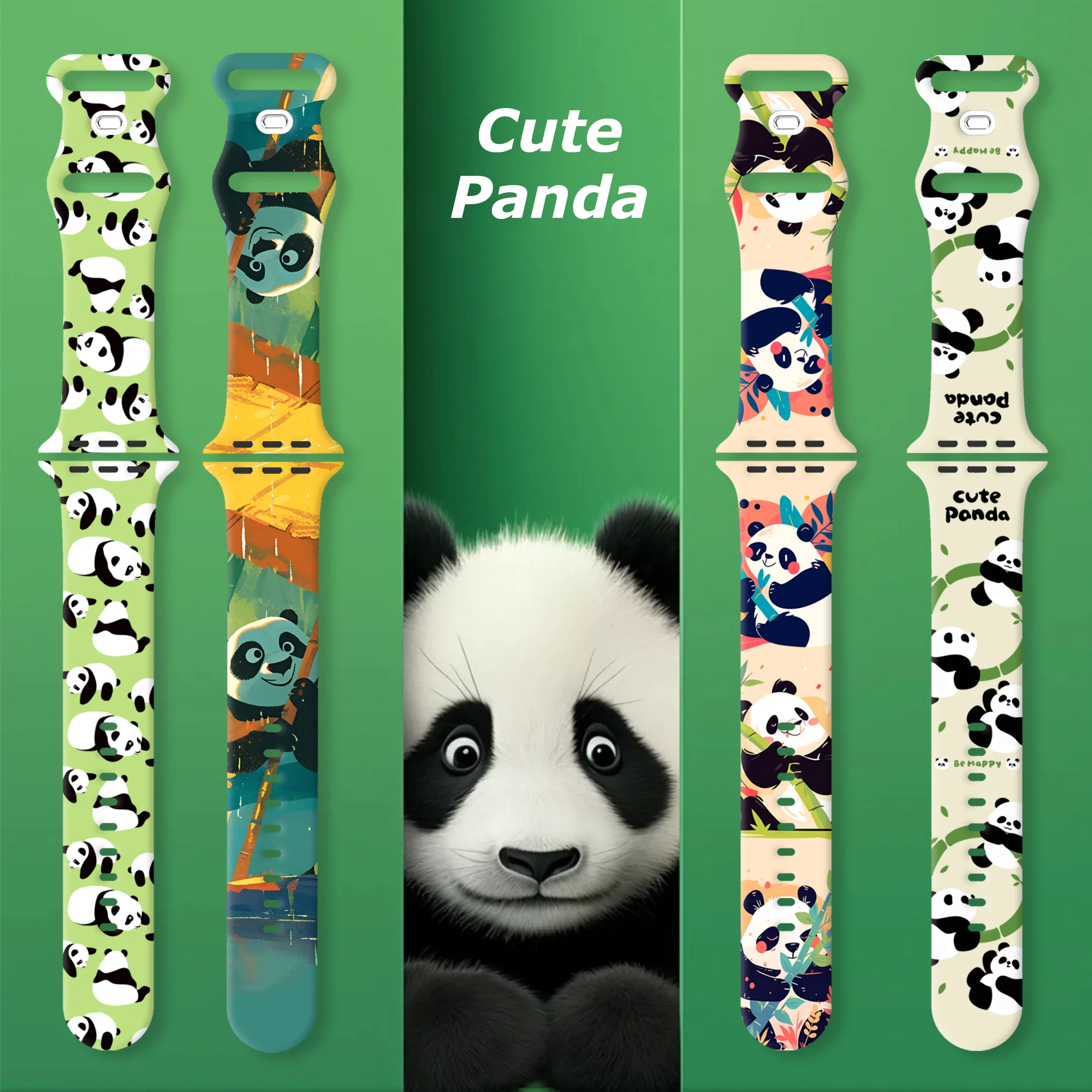 

Panda print watch strap for Apple Watch 10 9 8 7 Silicone Band Replaceable Bracelet for iWatch 46mm 44mm 42mm 41mm Watchband