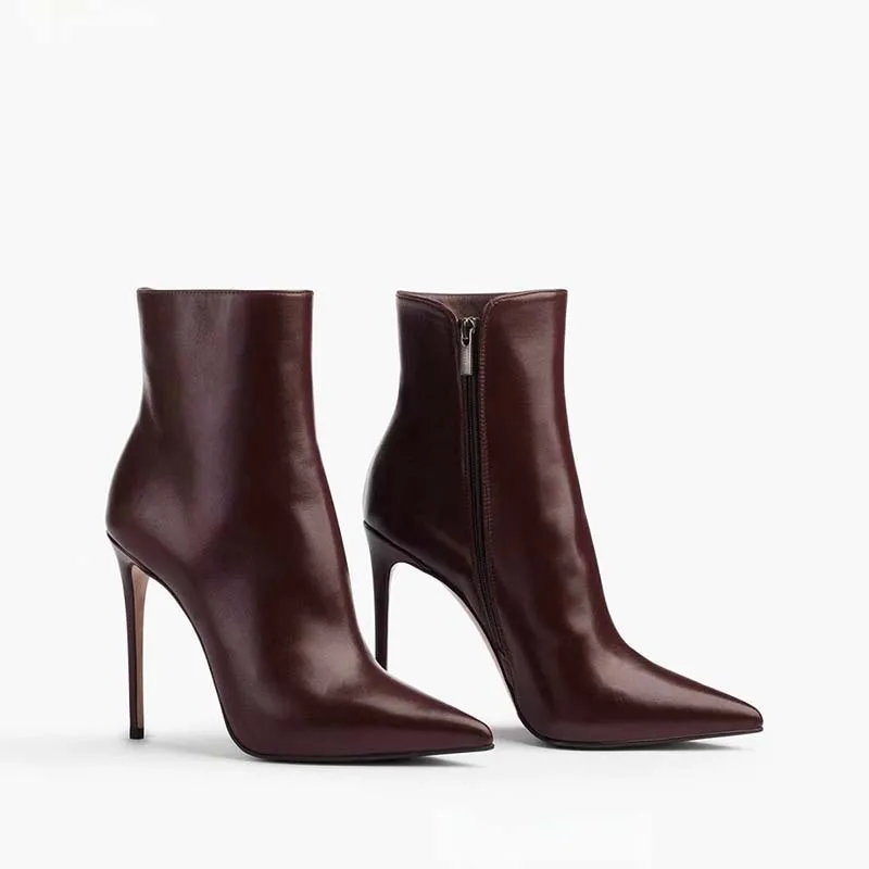 

Soft Leather High-Heel Skinny Ankle Boots Fall/winter Pointed-Toe Chelsea Botines Comfortable Stiletto Side Zippers Short Botas
