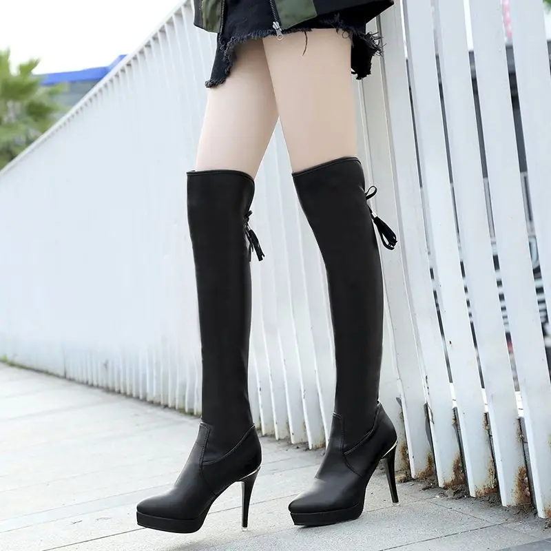 

New Fall Winter Women's Slimming High Heel Over The Knee Boots Tassel Round Toe Stretch Stiletto Euro American Fashion Design
