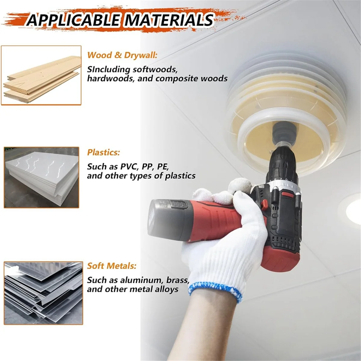 AS63 6-19/64 Hole Saw for Recessed Lights,Hole Saw Dust Bowl for Recessed Lighting 6In Include 3/8In Hex Shank&SDS Plus Arbor