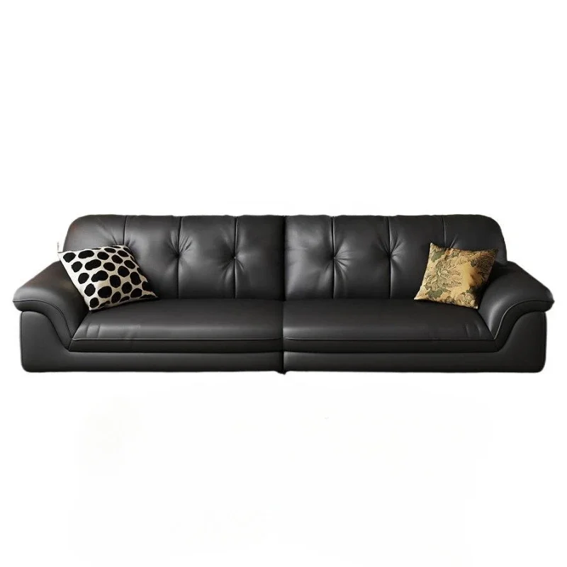 Medieval three-person leather sofa living room small apartment first layer cowhide French retro