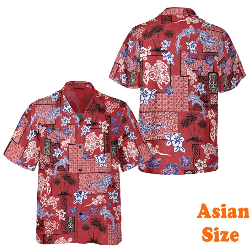 

Summer Vintage Polynesian Shirt Men Clothing 3D Print Sea Turtle Shark Funny Hawaiian Shirts Lapel Short Sleeve Fashion Blouse