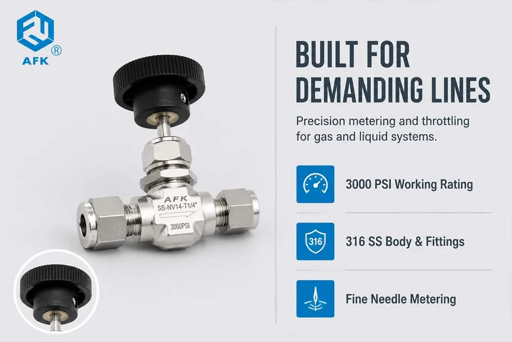 3000psi High Pressure Needle Valve 8mm SS316 2 Way 1/8 1/4 3/8 1/2 Compression Double Ferrule For Lab