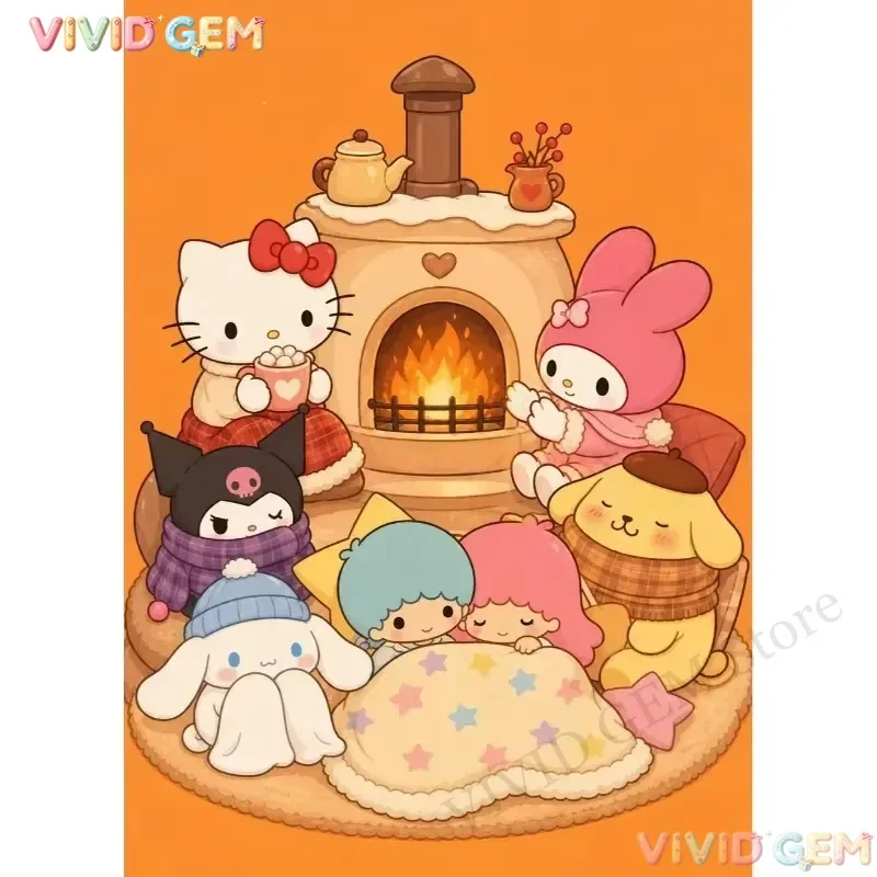 VIVID GEM Sanrio Heartwarming Hut Character  Full Square Round Diamond Painting Home Living Room Bedroom Bar Aesthetic Decorat