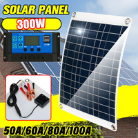 300W Solar Panel 12V Solar Cell 50A-100A Controller Solar Plate Kit For Phone RV Car Caravan Home Camping Outdoor Battery