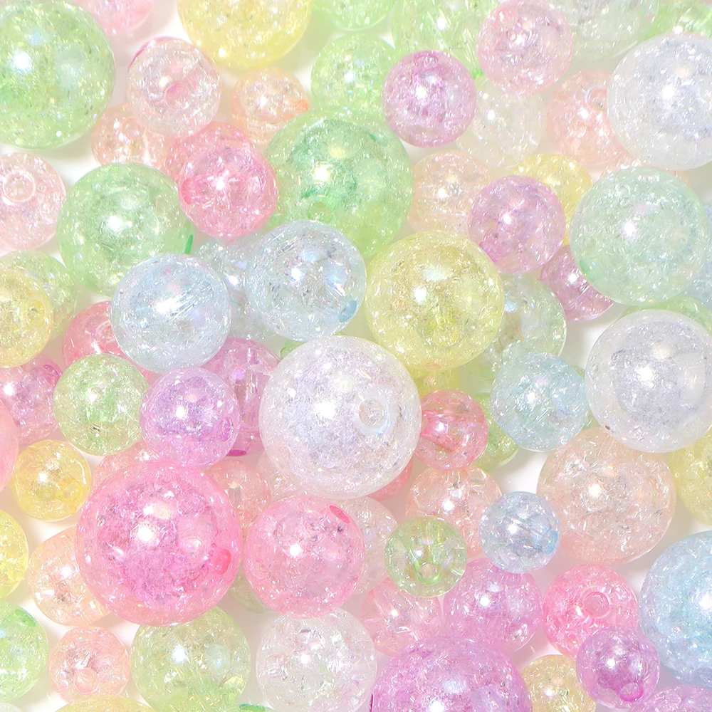 50pcs/lot 8/10/12/14/16mm AB Color Crack Round Acrylic Beads Loose Spacer Beads For Jewelry Making DIY Necklace Bracelet