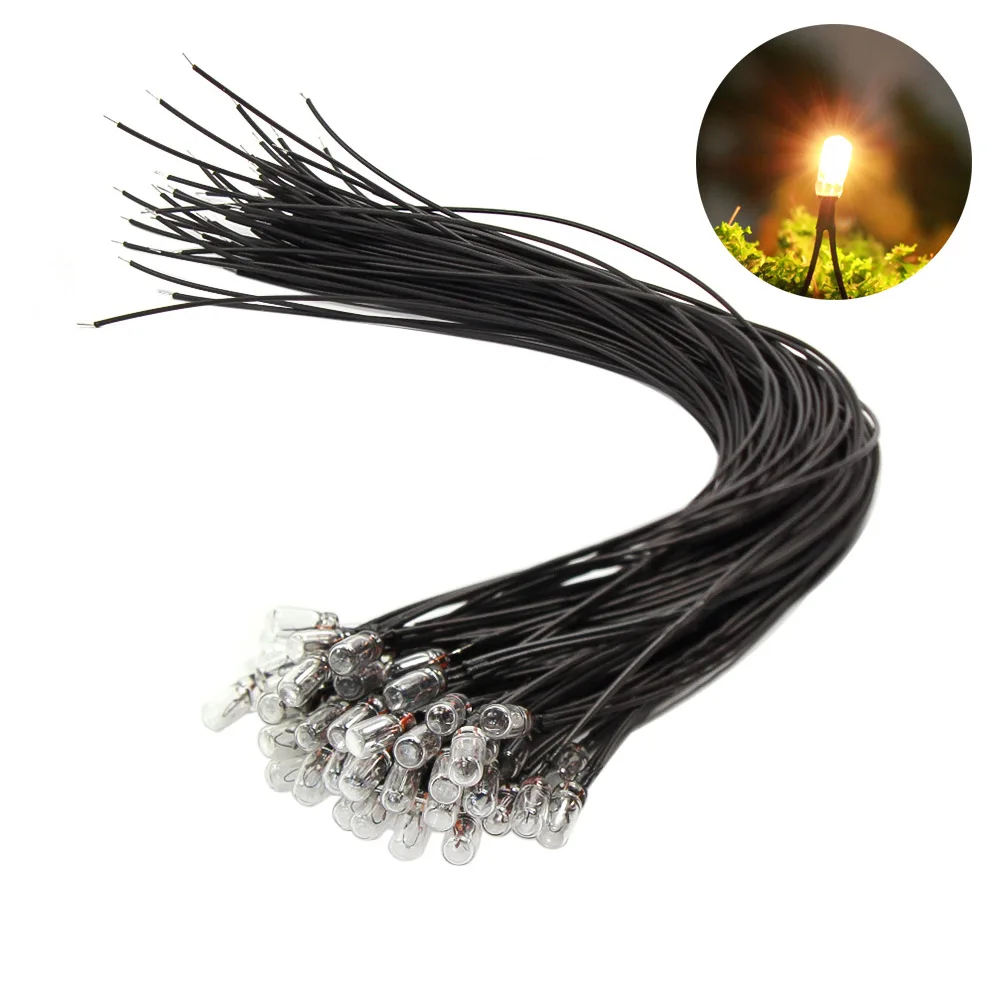 

50pcs Clear 4mm 12V 14V 16V 70mA Miniature Pre-Soldered 28awg Wire Grain of Wheat Bulbs Warm White