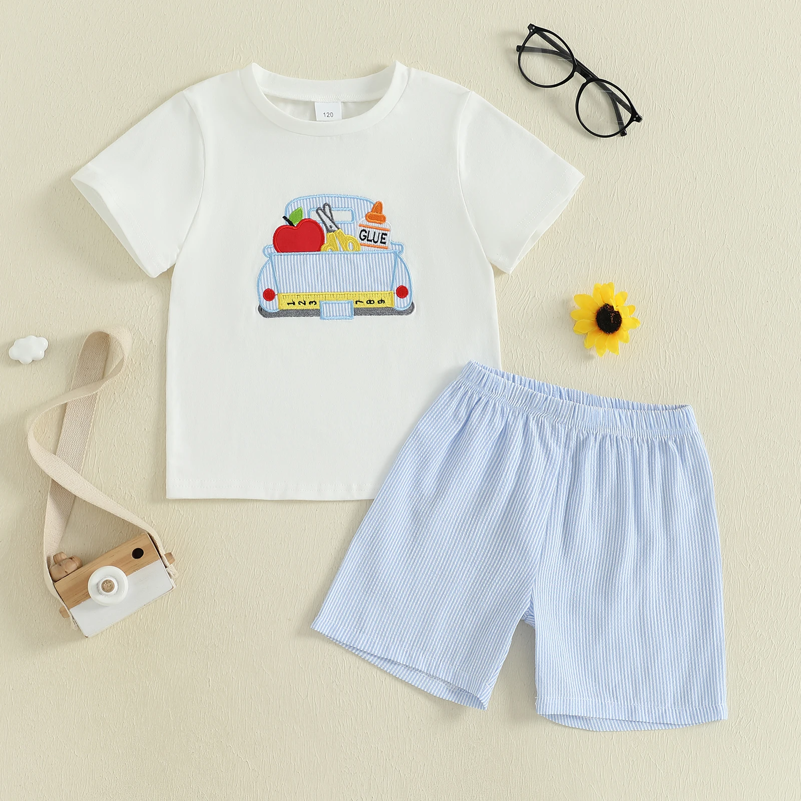 

Летняя одежда для маленьких мальчиков, 2 шт., футболка с короткими рукавами и вышивкой, шорты, комплект детской одежды «Снова в школу»