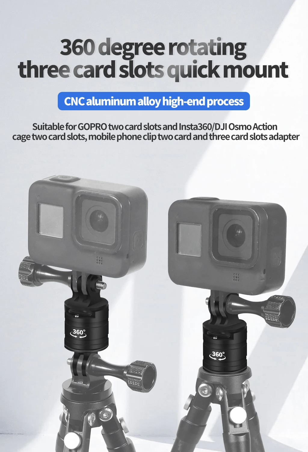 360 Grad drehbarer drehbarer Stativhalterung-Adapterhalter für GoPro 13 12 Insta360 Verlängerungsarmhalterung Action-Kamera-Zubehör – Detail 4