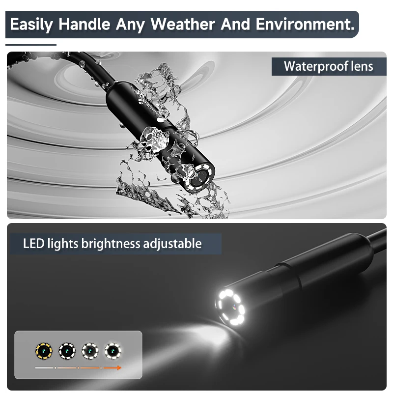 Industrial Endoscope Camera 4 3 Inch IPS Screen 1M 30M HD1080P 8MM Car Pipe Inspection Borescope 8LEDs Removable 2600mAh Battery