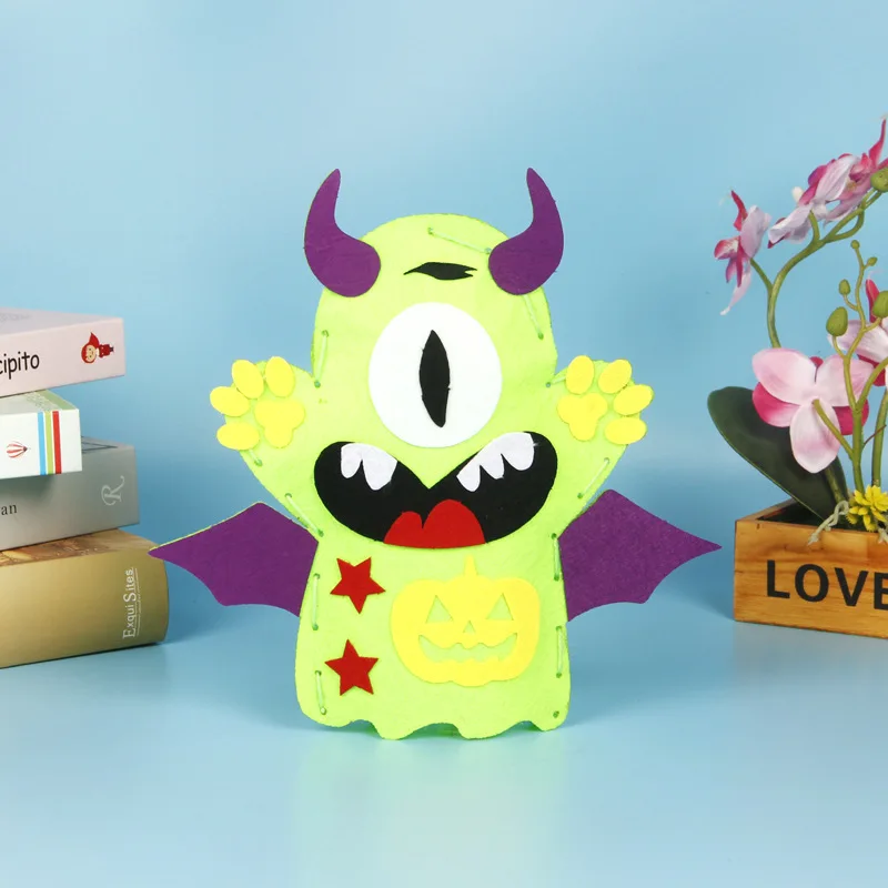 Fantoche de mão de halloween para crianças, presentes para crianças, esqueleto de desenho animado, monstro pirata, costura, kits de artesanato diy, brinquedos de dramatização