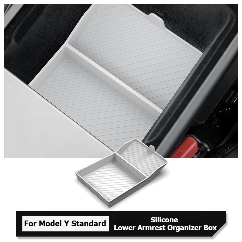 Silicone Center Console Armrest Lower Storage Box Organizer Tray Mat For Tesla Model Y Standard RWD 2026 Car Interior Accessorie