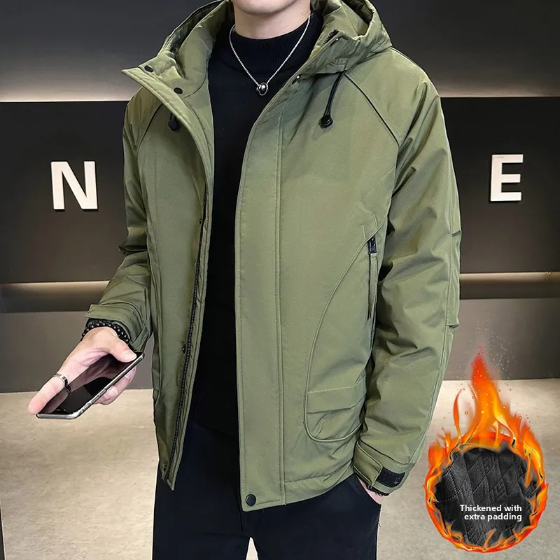 

Thiened Cotton Jaet Men's Autumn Winter Military een Hooded Lightweight Workwear Cotton Coat Youth Casual Sle Zipper ...