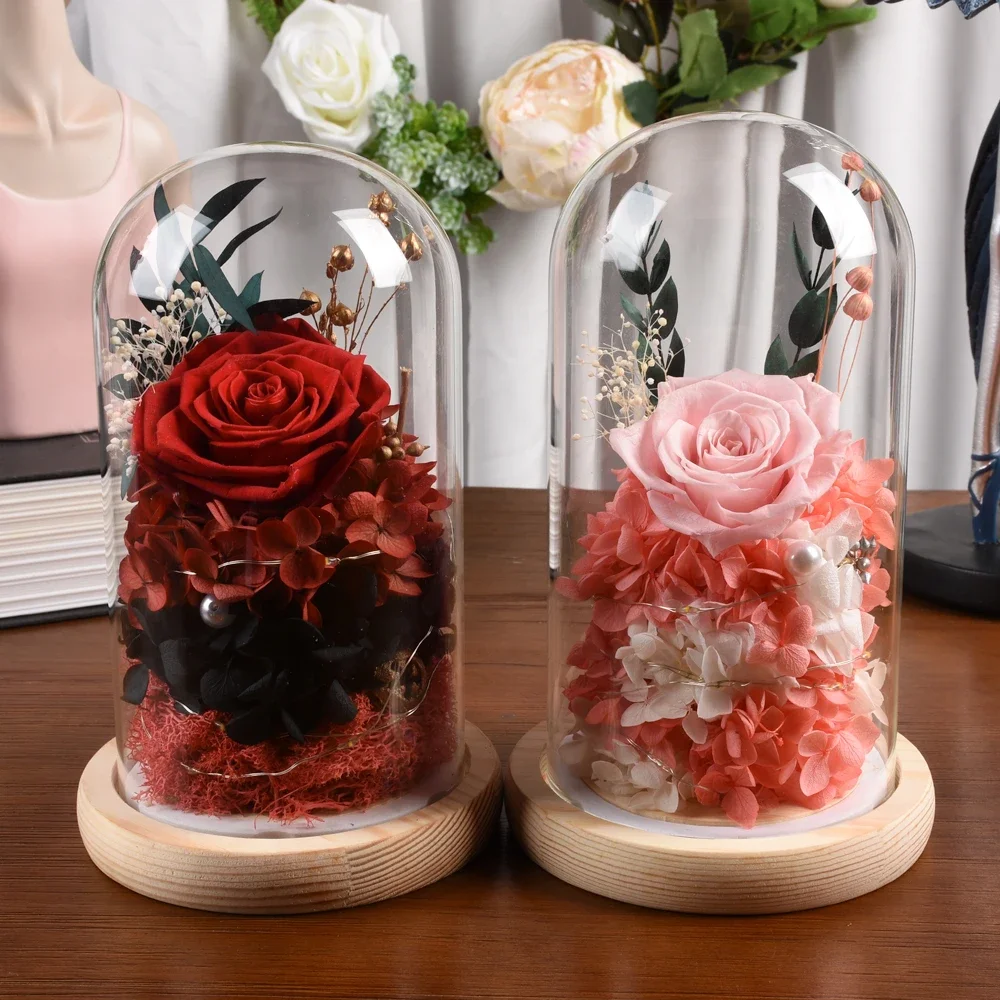 Preserved Rose Gift for Women Long-Lasting Real Roses Light Up Eternal Flowers in Glass Dome Valentine\'s Day Anniversary Gifts