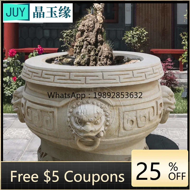 

LYY Stone Carving Stone Beast Head Fish Tank White Jade Household Landscape Door Sea Courtyard Hotel Ornament Large Stone Tank