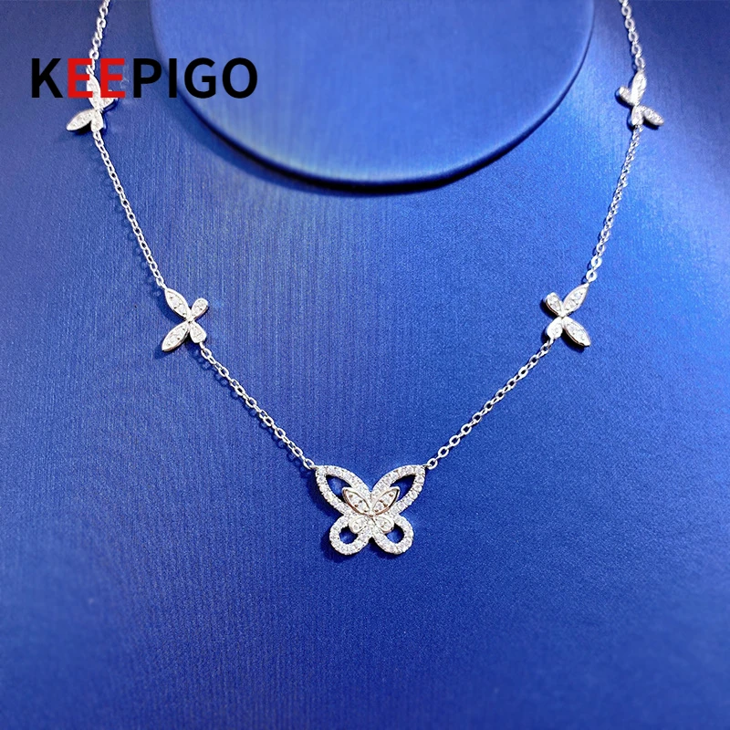 

KEEPIGO S925 Sterling Silver Inside White High Carbon Diamond Butterfly Pendant Necklace Girl Birthday Gift Fine Jewelry RA224