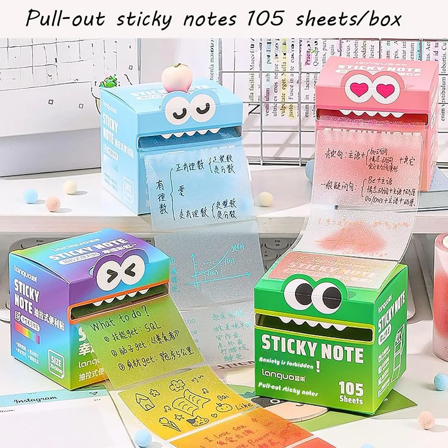 Novel Transparent Notes, Pull-Out Distribution Box Notes, Self-Adhesive Notepad Quick-Drying Multi-Color Note Paper, Note Paper