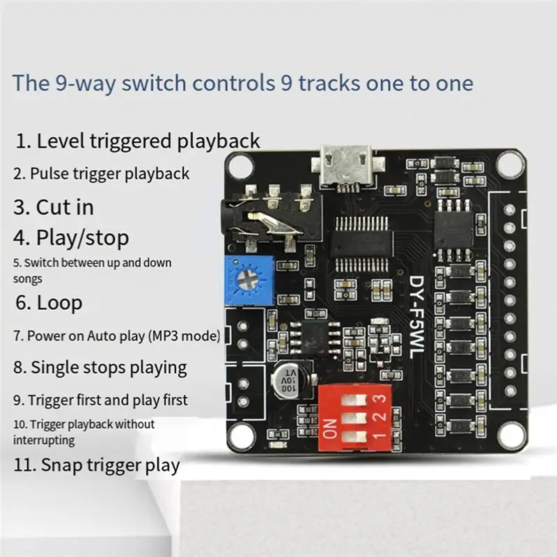 Ingenious-DY-F5WL 5W Voice Playback Module MP3 Music Player Control Module Supporting Micro-SD Card MP3 Music Player For Arduino