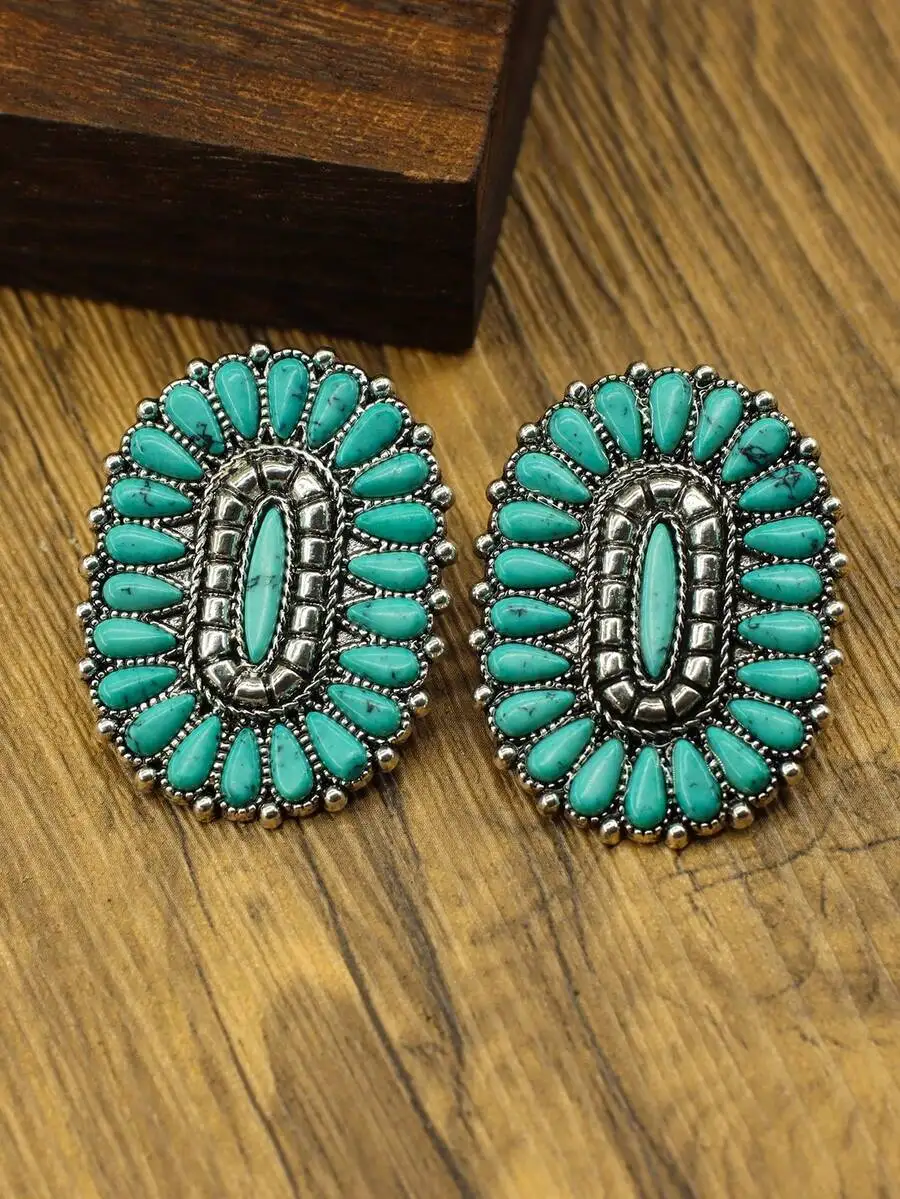 1pair Of Women's Earrings, Embellished With Turquoise, Orange Jewelry Earrings, Bohemian Style, Vintage Women's Jewelry, Western