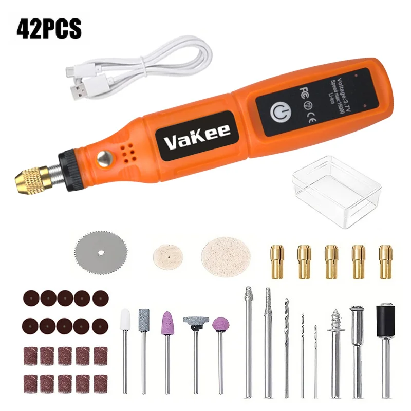 Vakee Mini Rotary Tool 16000RPM Portable Rechargeable Electric Grinding Pen 15CM Cordless Engraving Polishing Drill for Wood Met