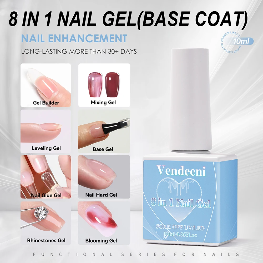 Vendeeni 6er-Set UV-Funktionsgel-Nagellack 8-in-1 Basislack Russisches Matt-Top-Coat Struktur-Gel Blüten-Gel Nagelspitzen-Gel – Detail 6