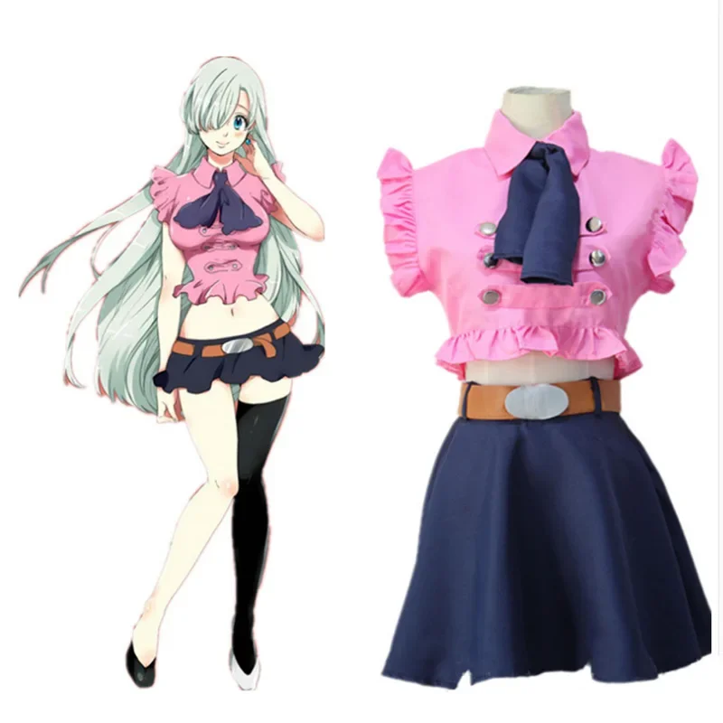 

Anime Nanatsu no Taizai Princess Elizabeth Liones Cosplay Costume Green Wig Seven Deadly Sins Pink Skirt Set Role Play Outfit