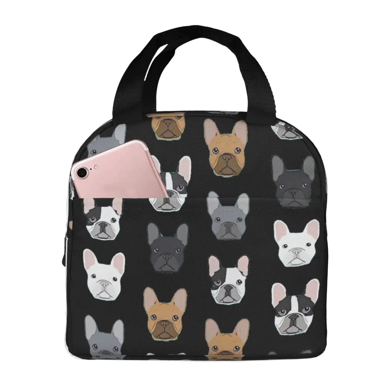 Cute Bulldog Pattern Insulated Lunch Bag for Women Men Portable Thermal Cooler Insulated Lunch Box Picnic Travel Food Tote Bags