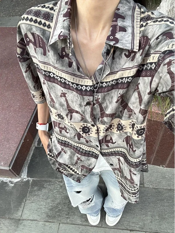 

Summer Thin Ice Silk Short Sleeve Men's Shirt Floral Print Vacation Beach Casual Fashion Layering Outerwear Trendy Button up