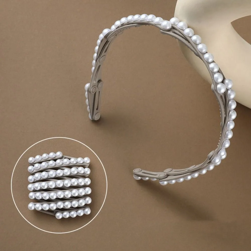 

Hair Accessories Forsted Foldable Pearl Headband Waterproof Small Retractable Hair Hoop Plastic Coffee Portable Hair Band Travel